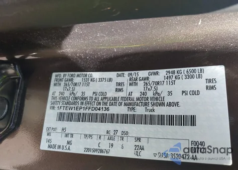 2015 Ford F-150 Xlt from USA, damaged, VIN 1FTEW1EP1FFD04136